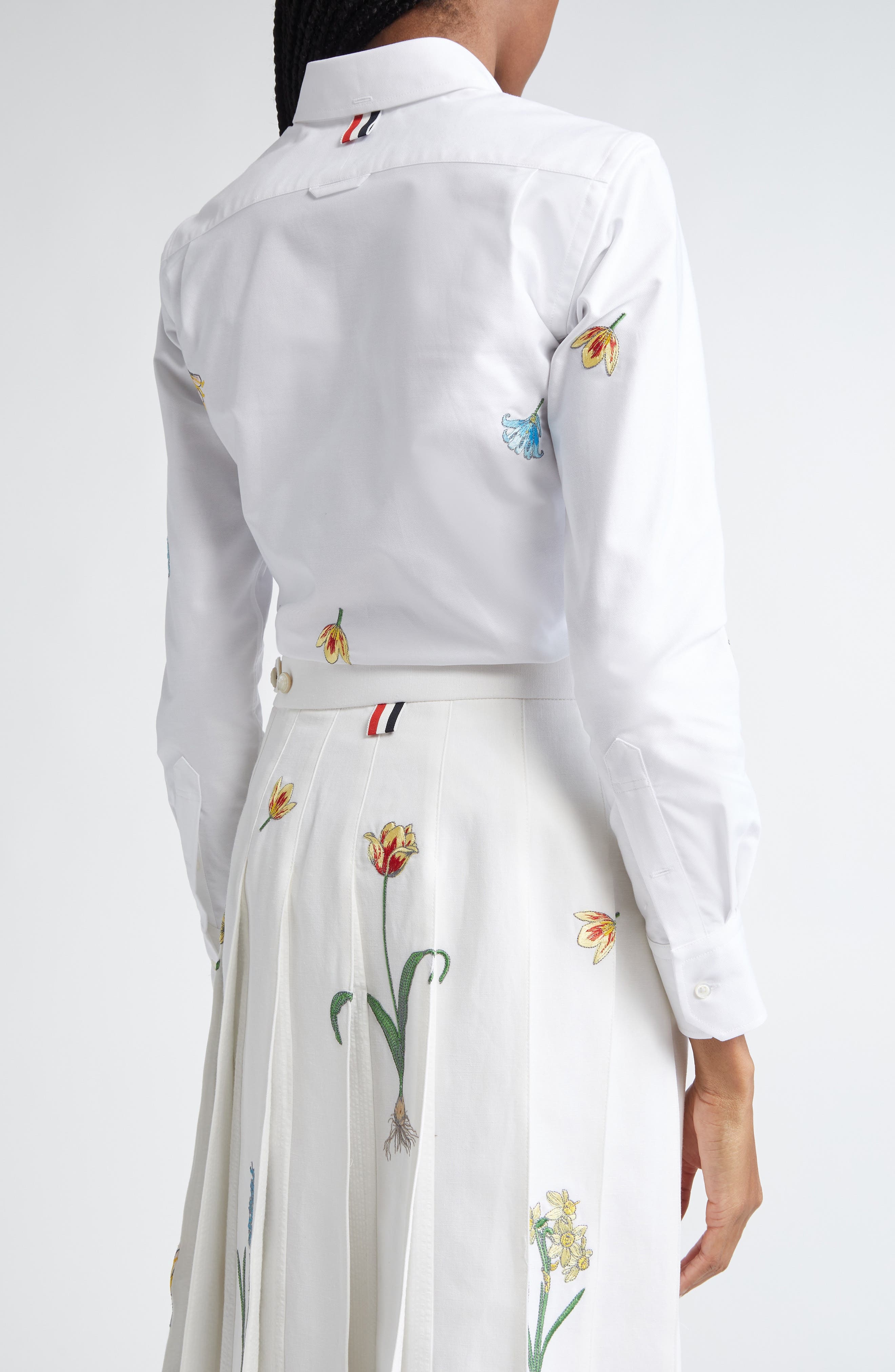 Thom Browne Floral Embroidered Cotton Button-Down Shirt in White at Nordstrom - 3