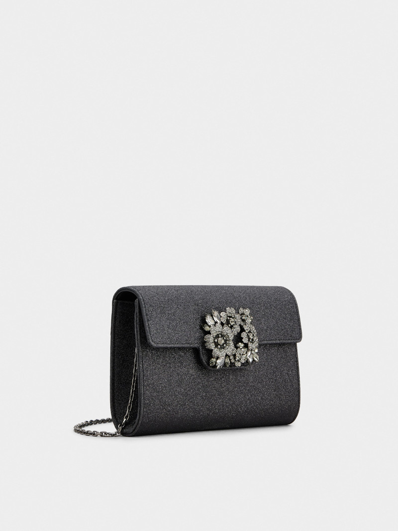 Bouquet Strass Dark Mini Clutch Bag in Glitter Fabric 3