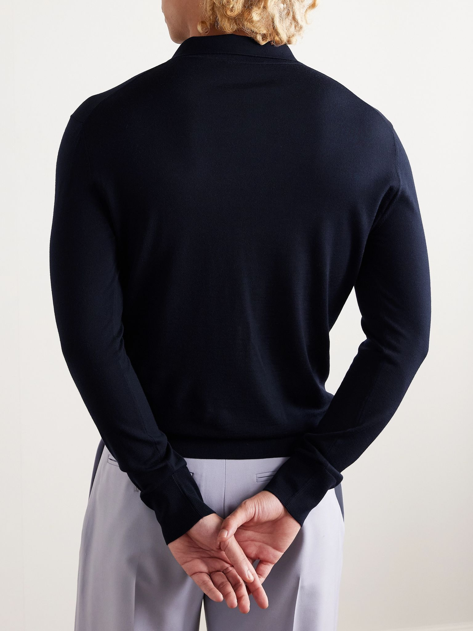 Slim-Fit Wool Polo Shirt Blue - 4