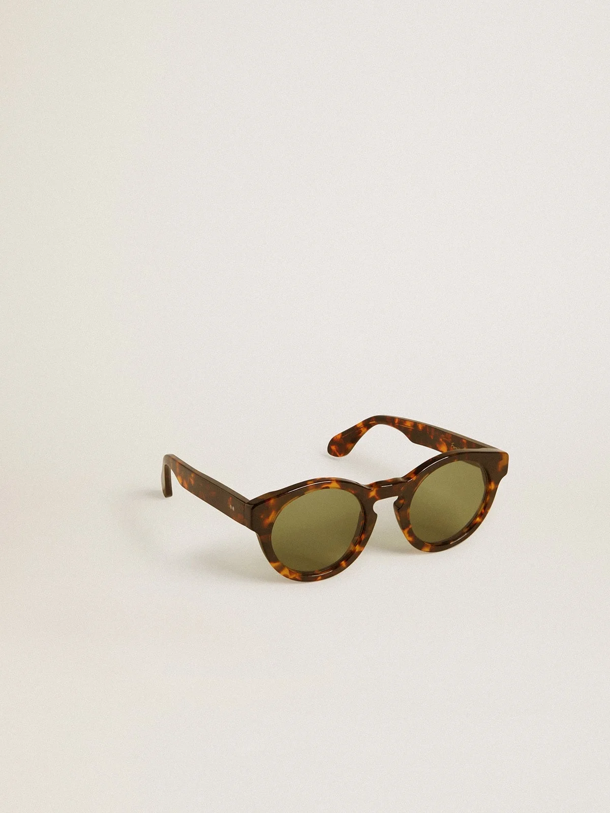 Square style Panthos sunglasses with havana brown frame and green lenses - 1