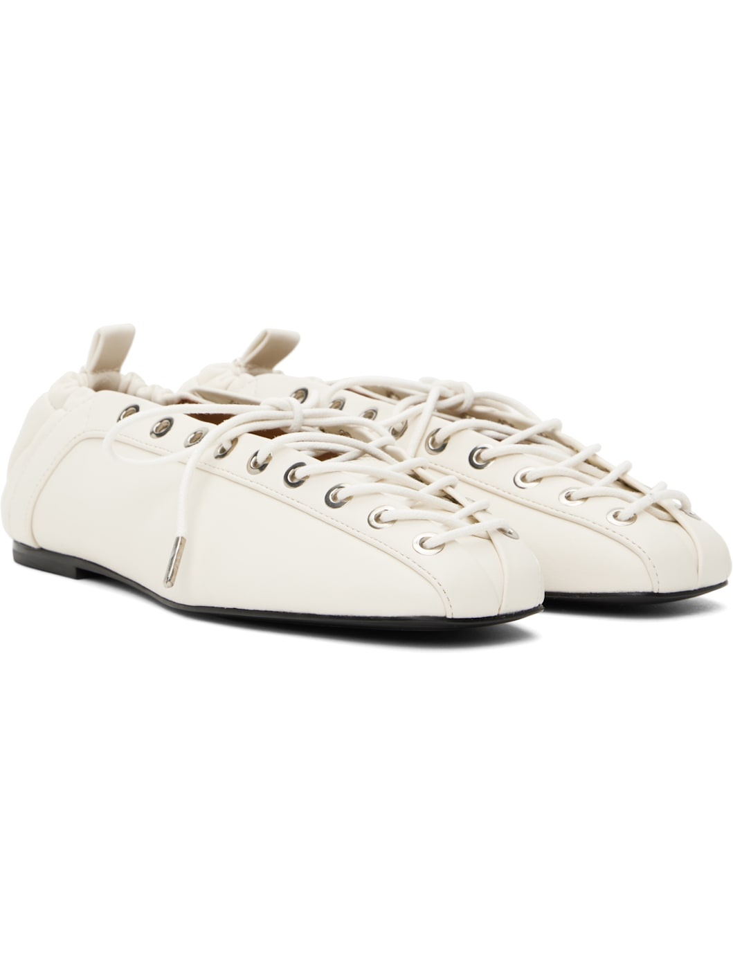Off-White Lace-Up Ballerina Flats - 4