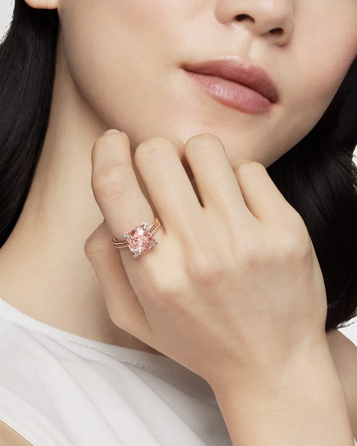 Chatelaine 11mm Rose Gold  Ring with Morganite & Diamonds - 6