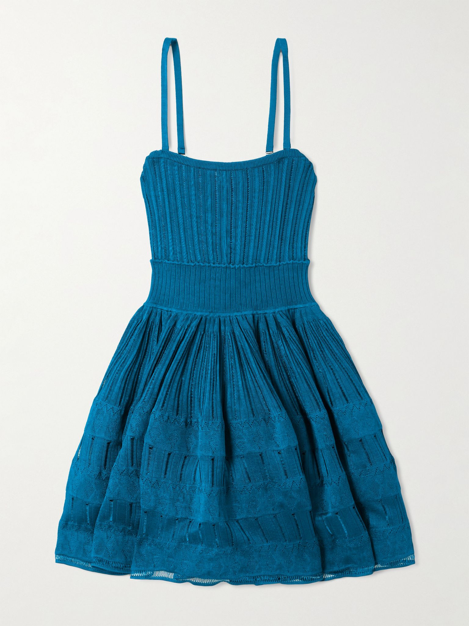 Tiered pointelle-knit mini dress Midnight blue - 1