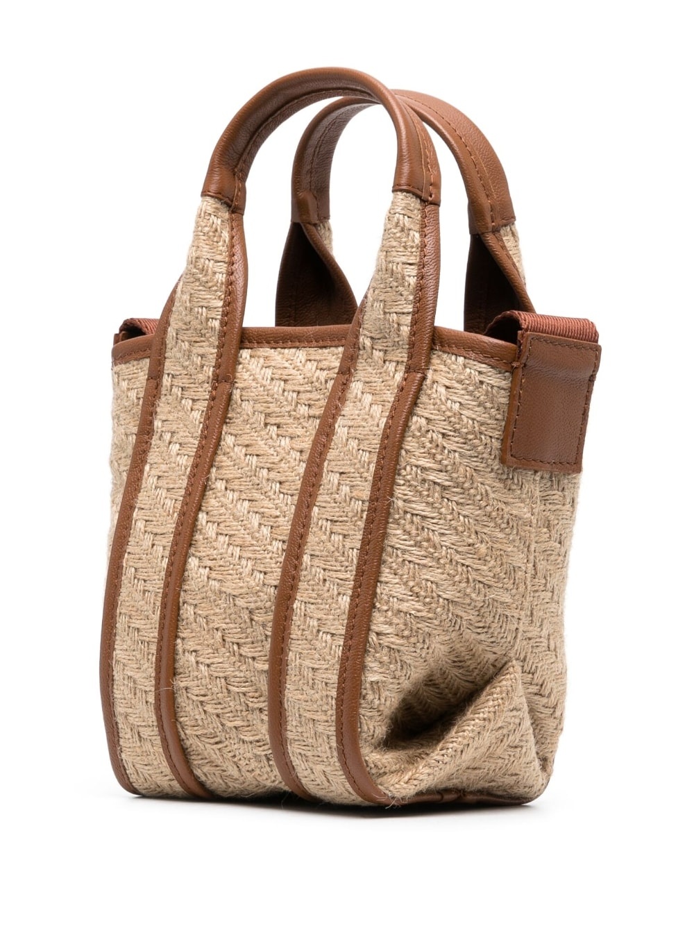 leather-trimmed jute tote bag - 3