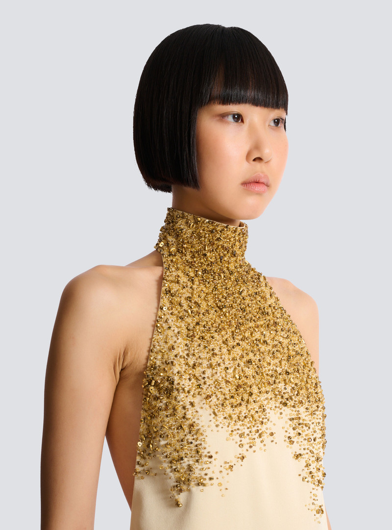 Silk halterneck dress with Sand Effect embroidery 7
