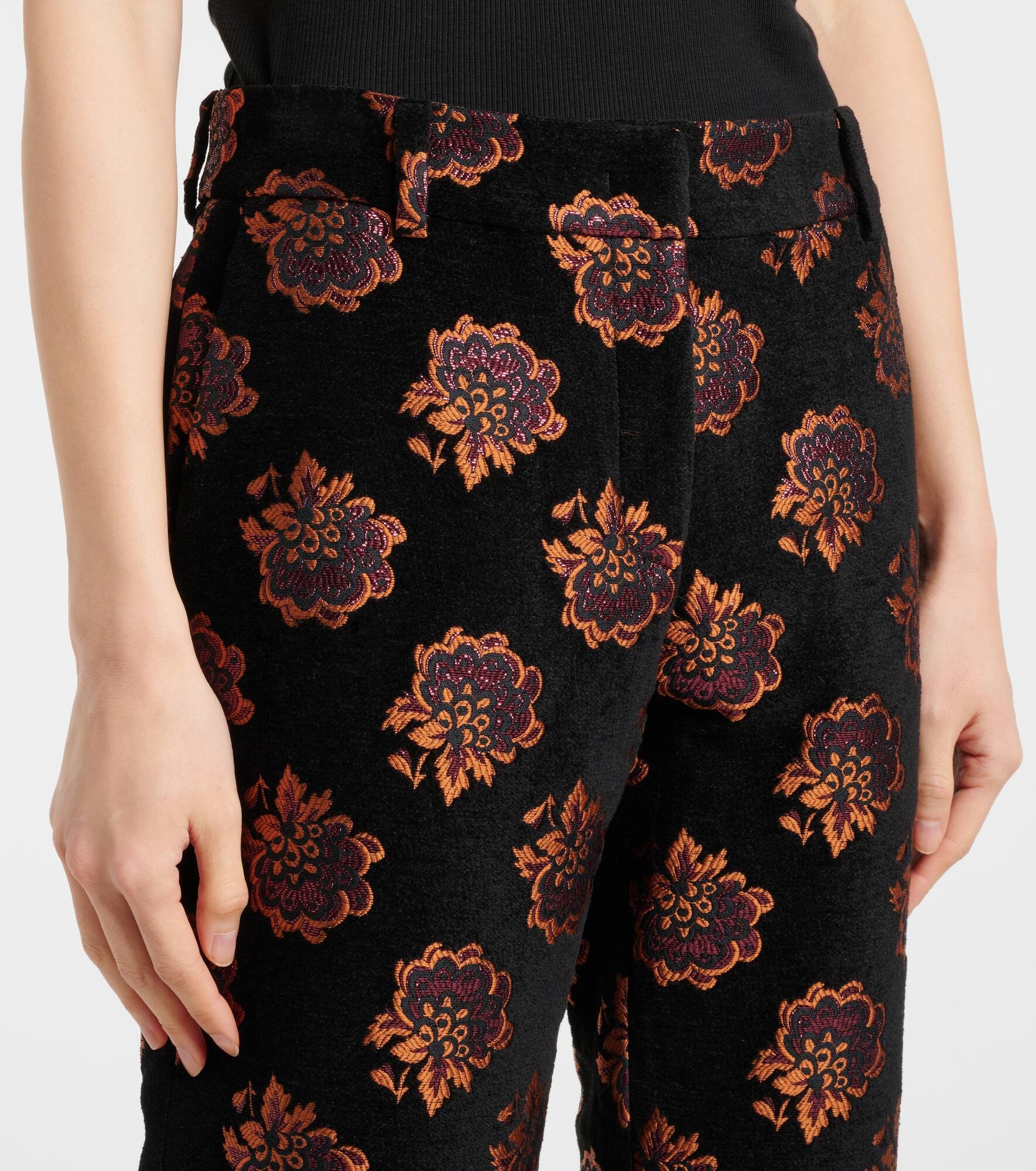 Floral jacquard straight pants - 4