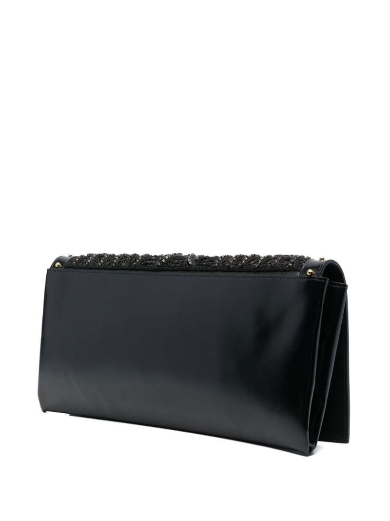 crystal-embroidered leather clutch bag - 4
