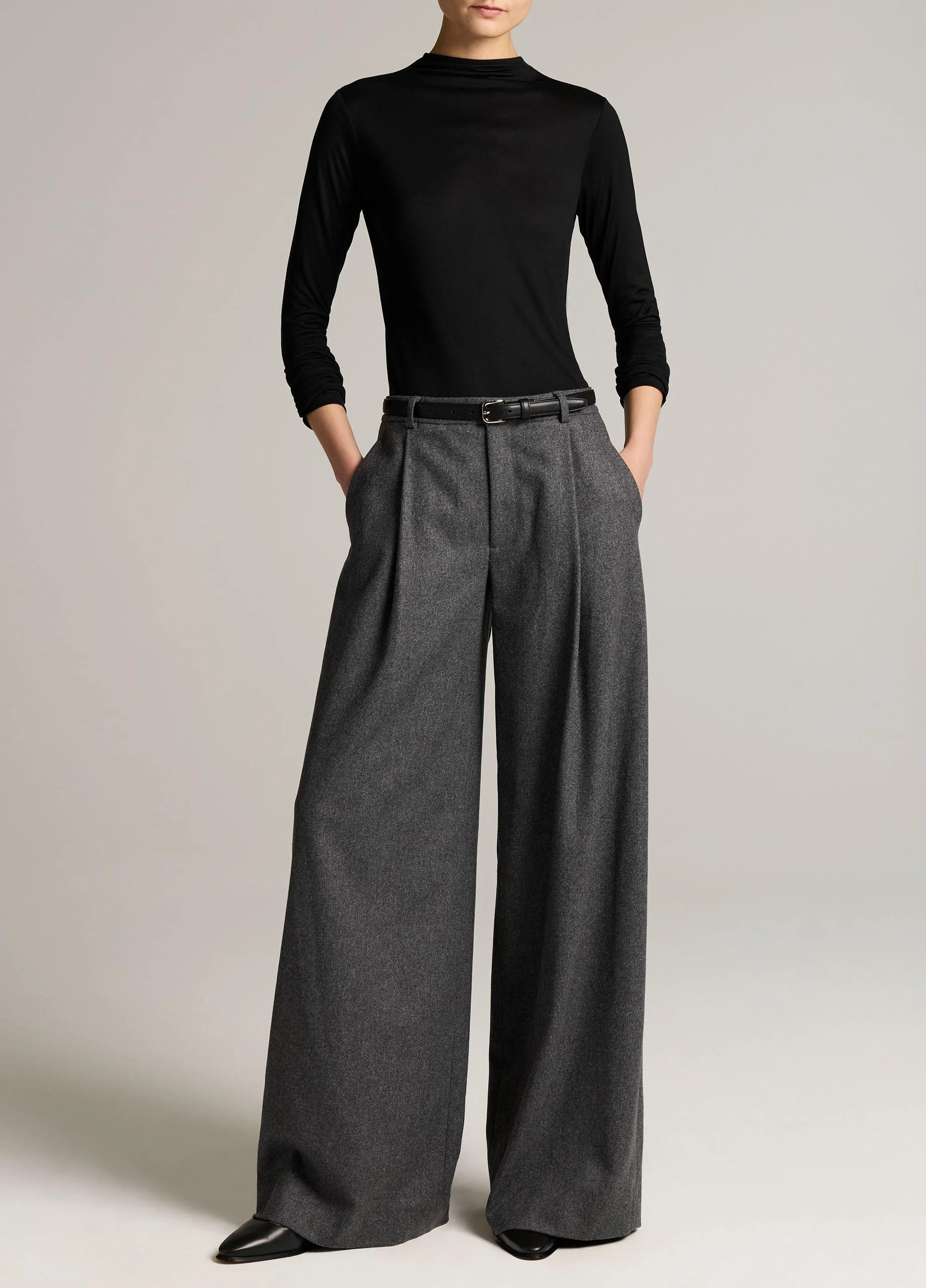 Camille Italian Wool-Blend Flannel Wide-Leg Trouser - 1