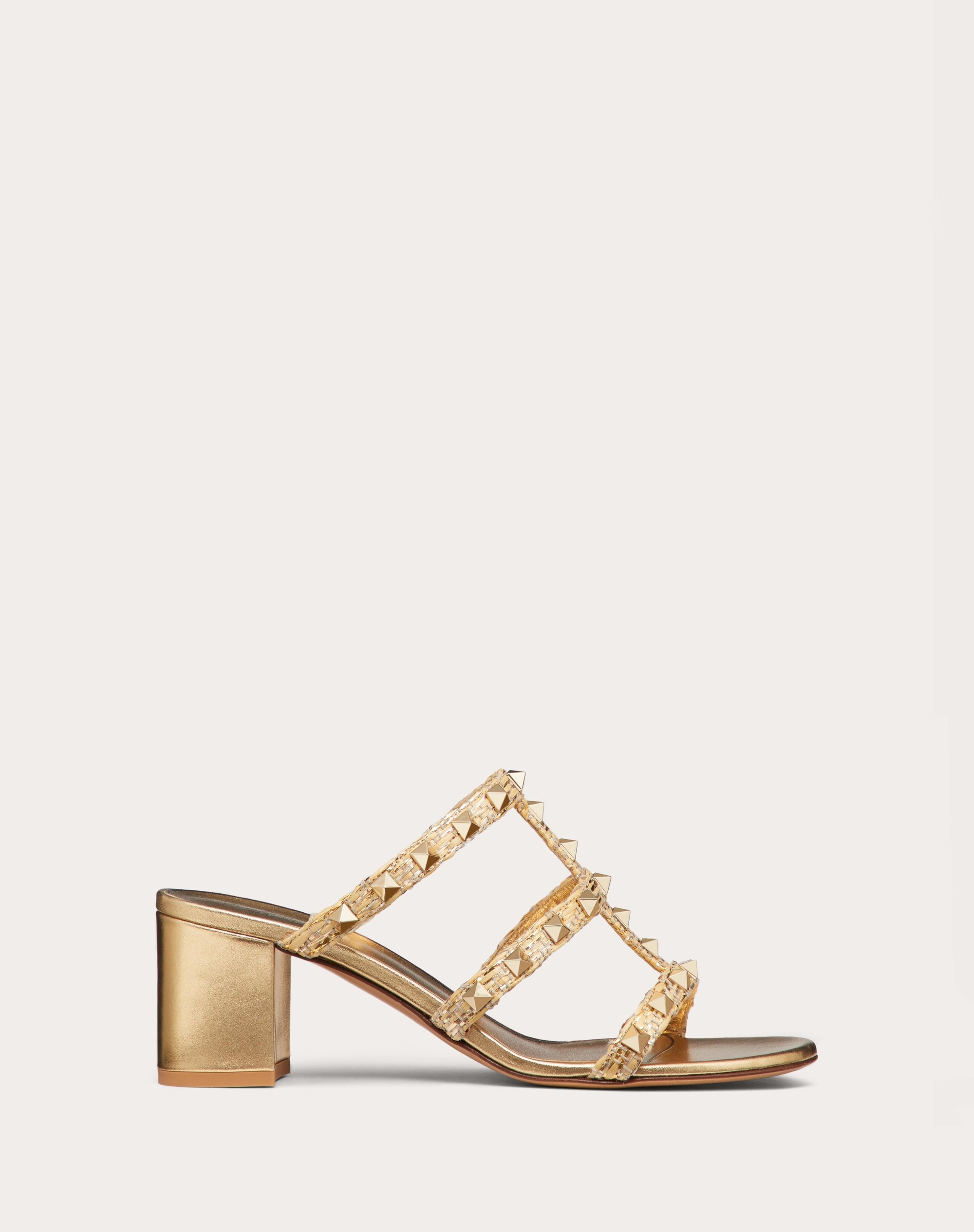 【VALENTINO GARAVANI】60 llic raffia and レザー サンダル Valentino ROCKSTUD RAFFIA SLIDE SANDAL 60MM | REVERSIBLE