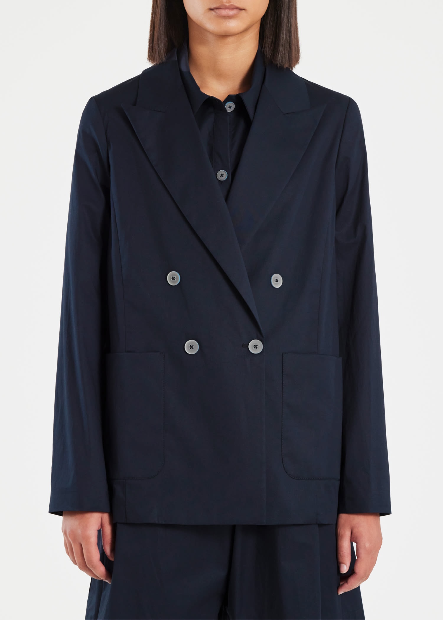 Navy Double Breasted Blazer - 5