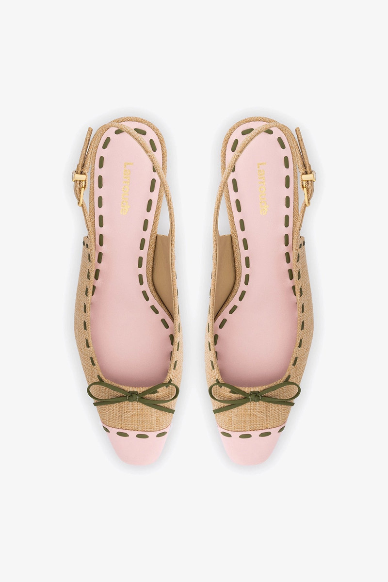 Jenny Pump In Beige Raffia and Tulip and Seaweed Leather 6