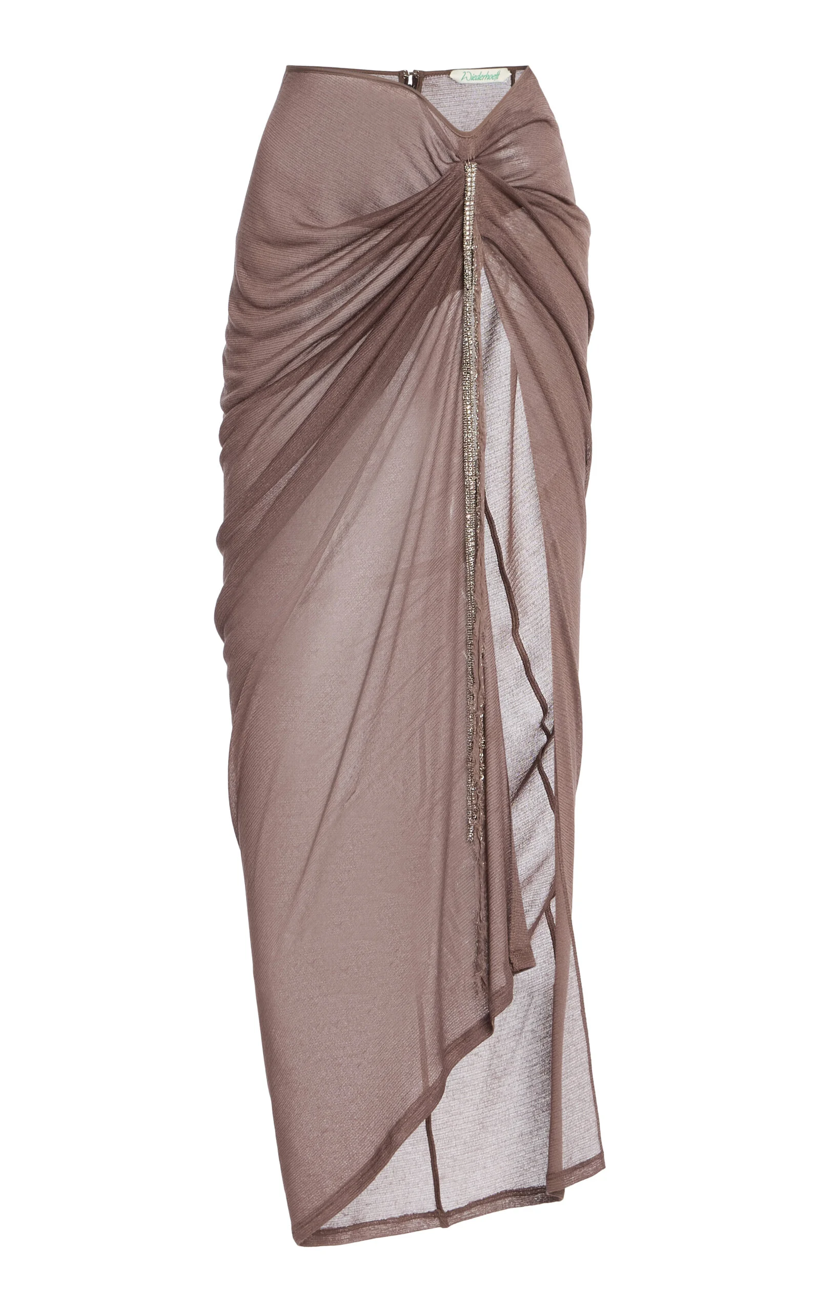 Draped Skirt In Fine Crepe Mesh With Embroidered Crystal Applique brown - 1
