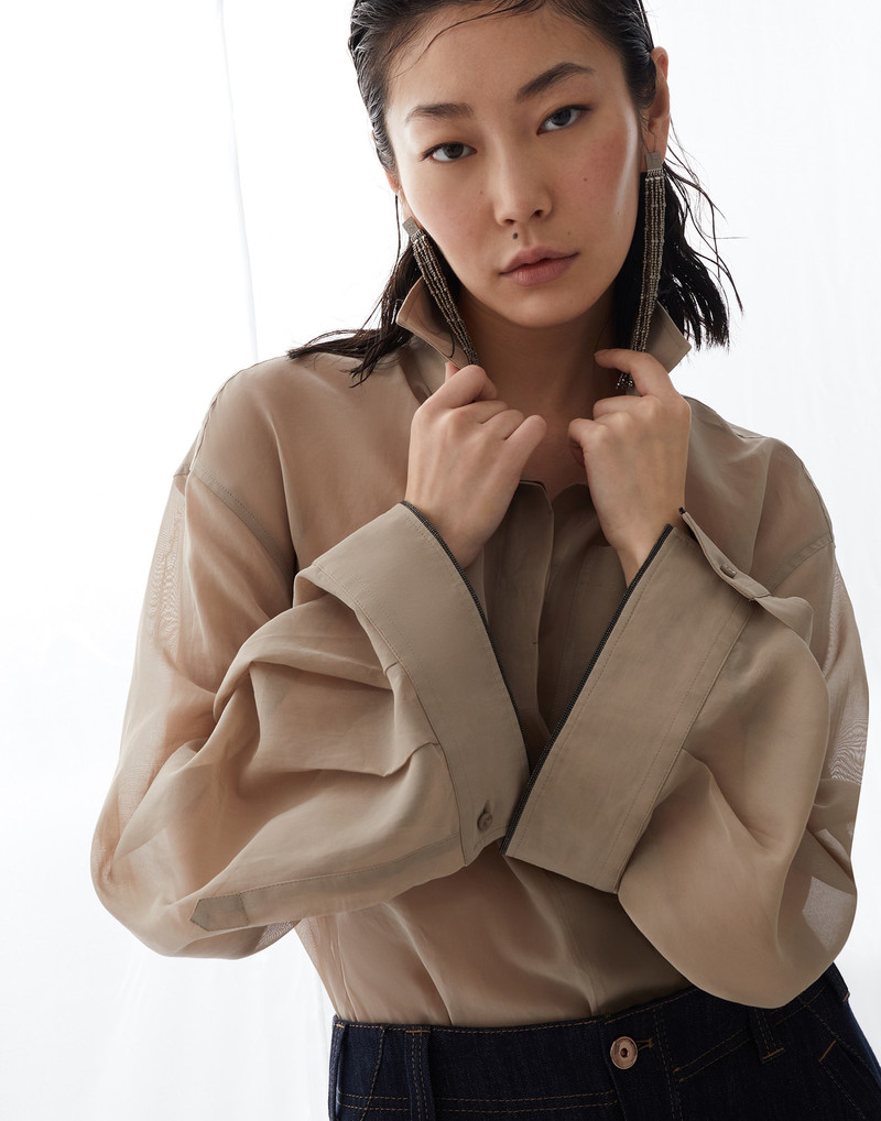 Cotton organza shirt with shiny cuffs 4