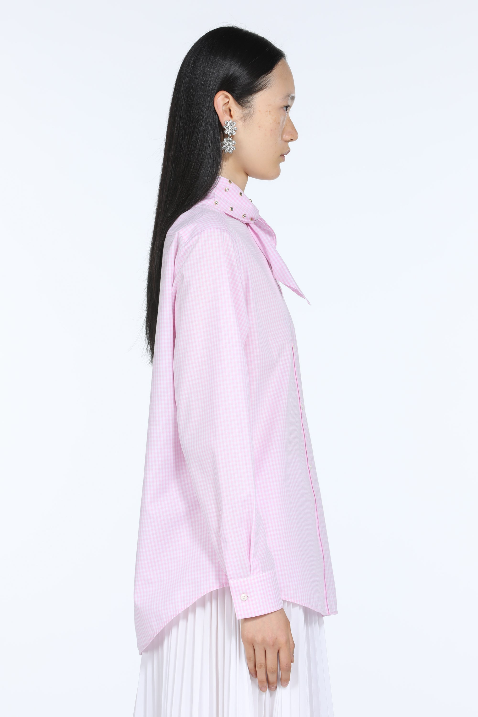 SCARF-COLLAR GINGHAM SHIRT - 3