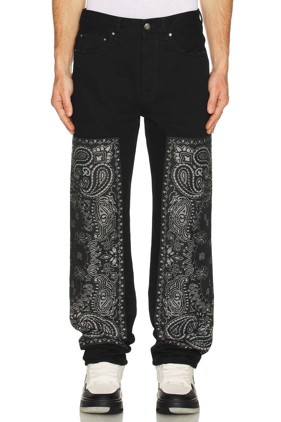 Bandana Jacquard Paneled Straight Jean - 3