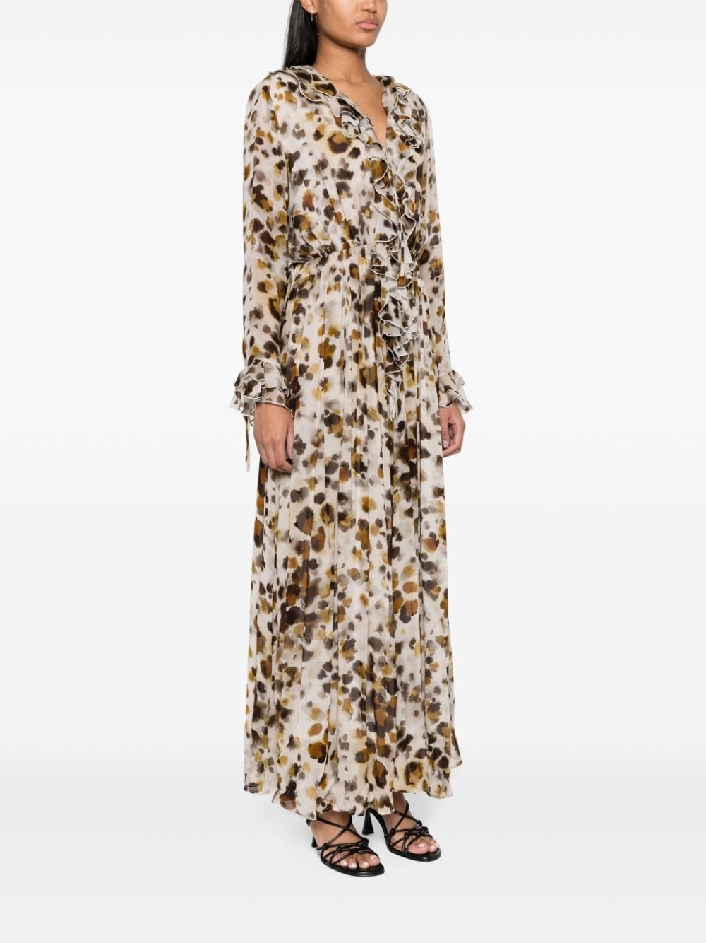 abstract-pattern print ruffle-detailing dress - 3