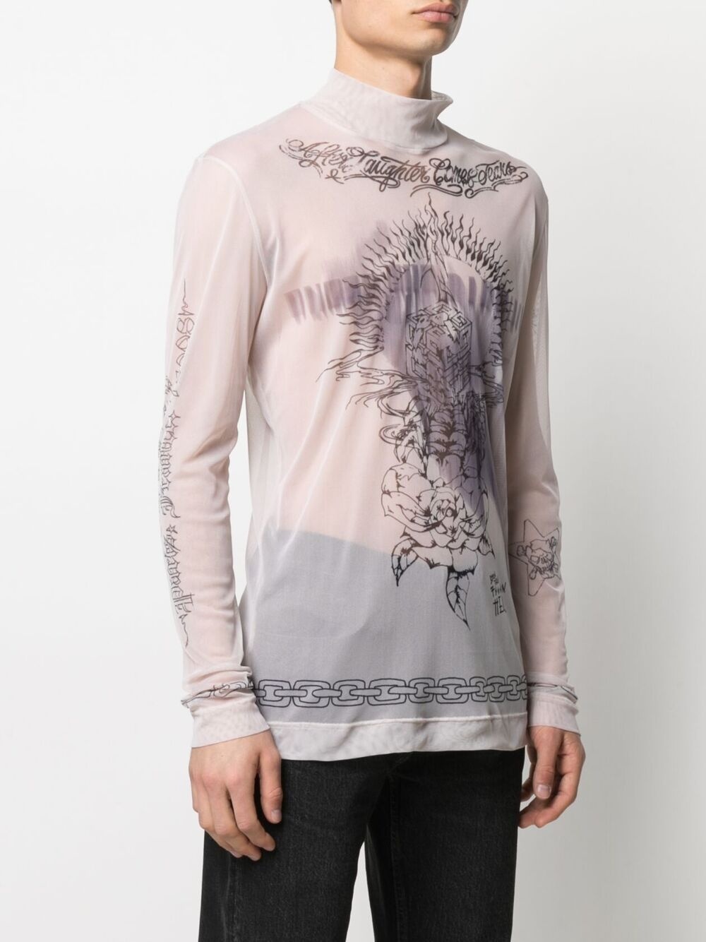 graphic-print high neck T-shirt - 3