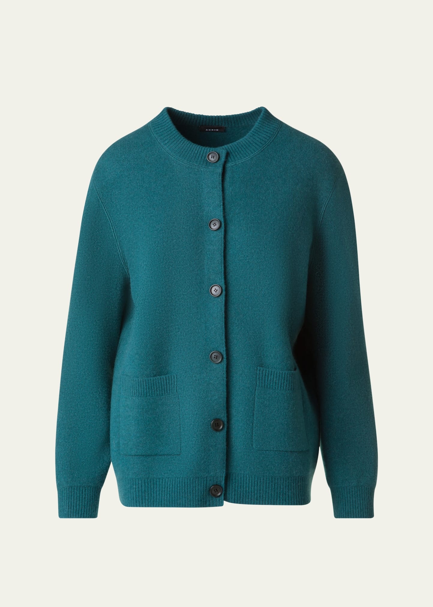 Pure Cashmere Pique Knit Crewneck Cardigan - 1
