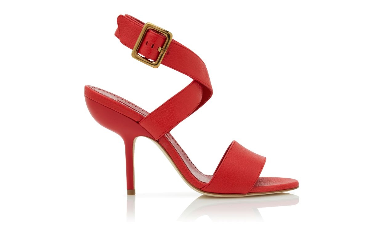 Red Calf Leather Ankle Strap Sandals - 1