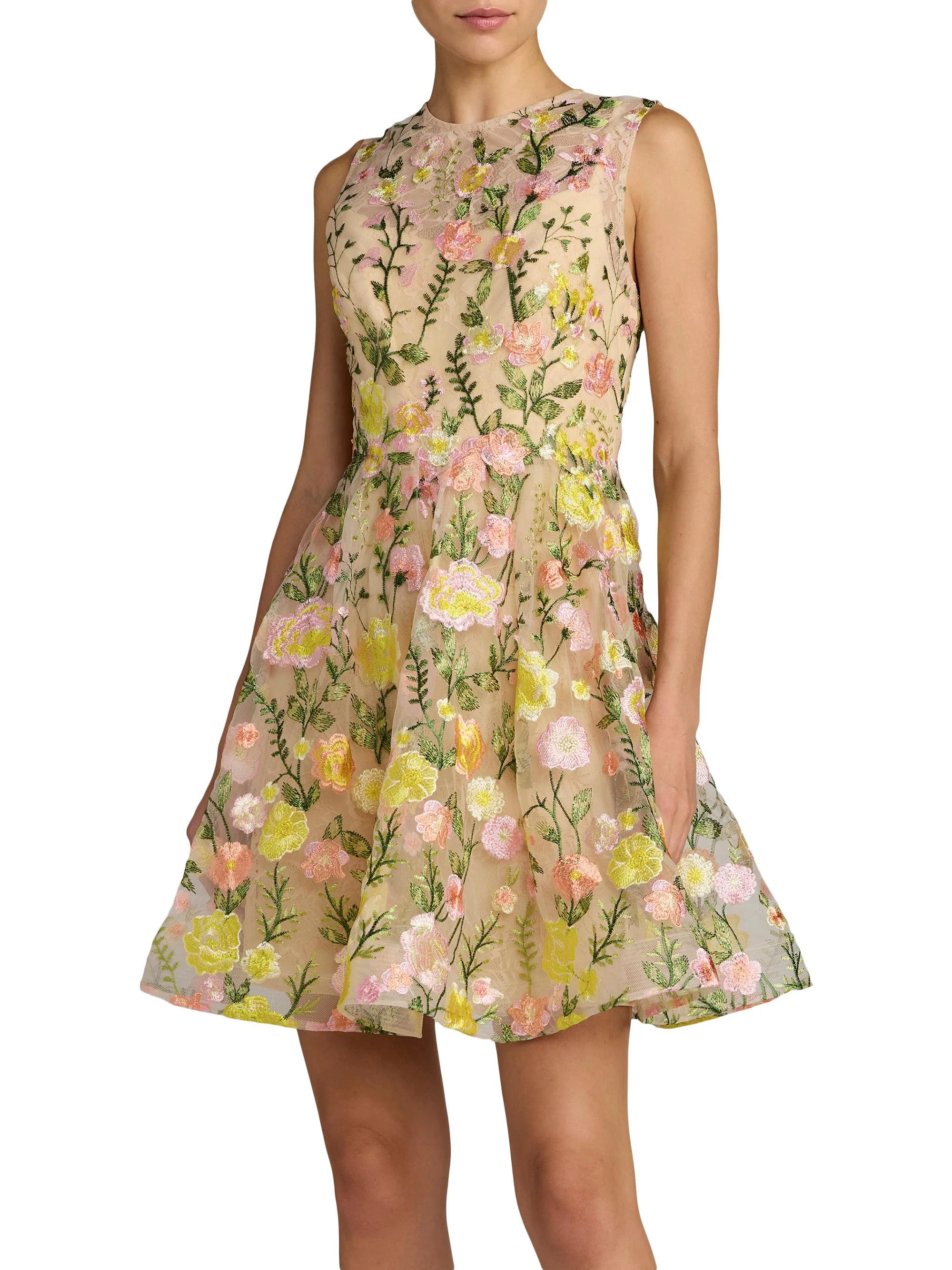 Women's Embroidered Floral Lace Minidress - Yellow Multi - 1