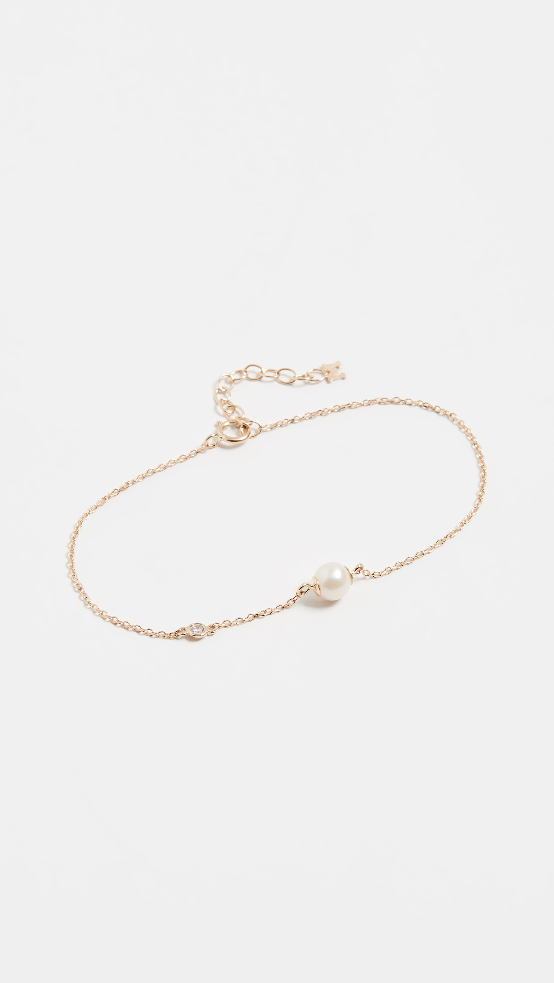 14K   Pearl and Diamond Chain Bracelet - 1