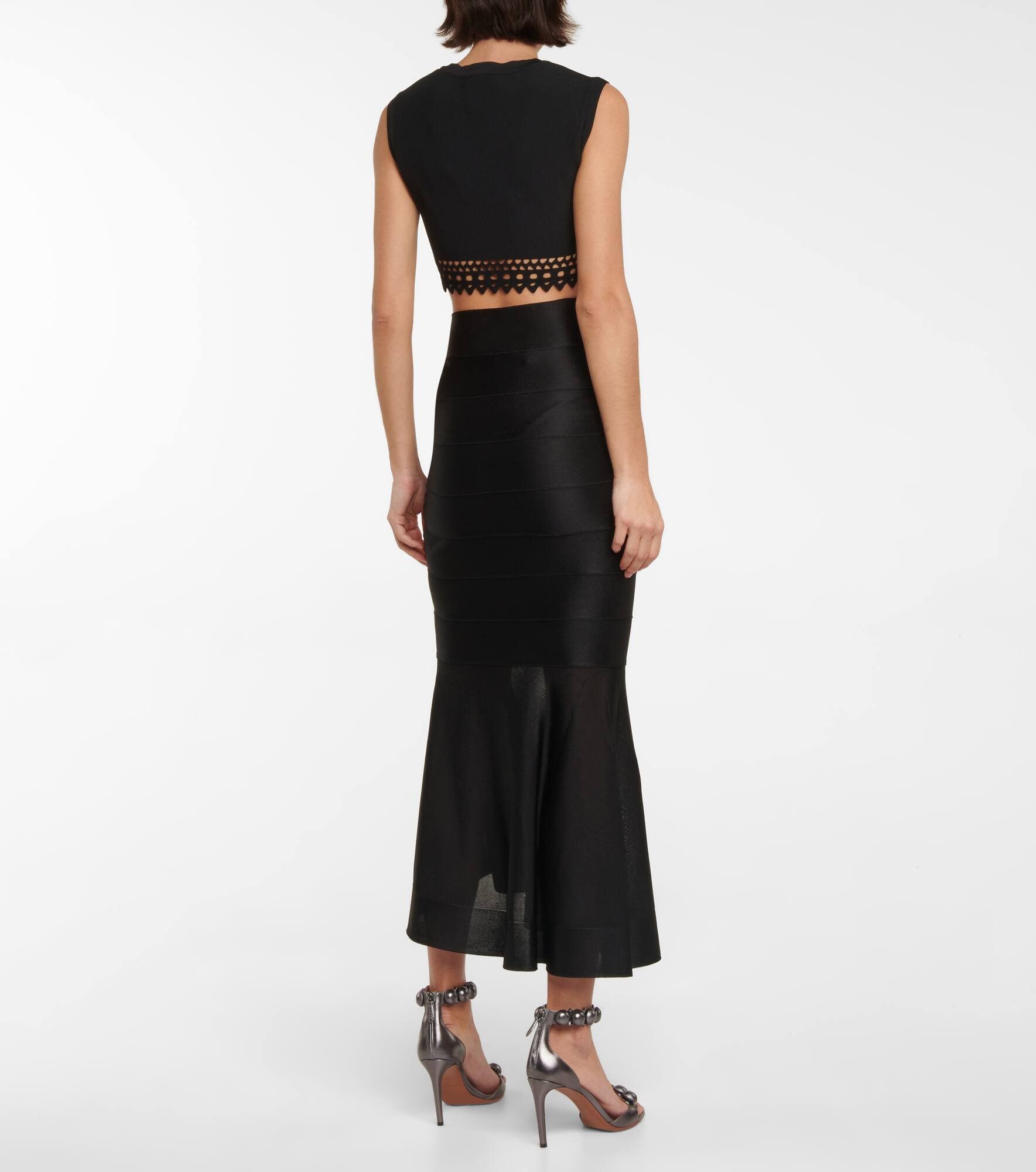Mesh-insert lace-up midi skirt - 3