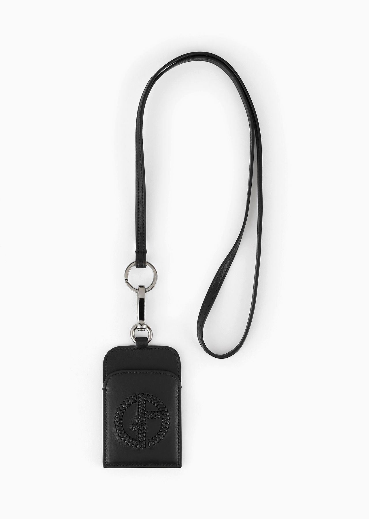Leather badge holder with embroidered logo - 1