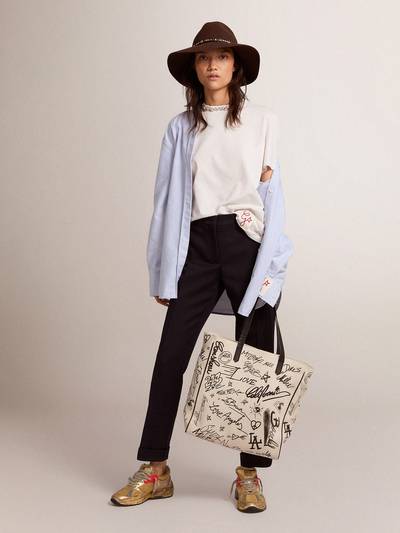 Golden Goose White North-South California Bag with contrasting black graffiti print outlook