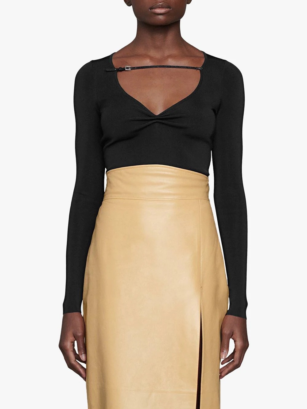 leather-trimmed ruched top - 3