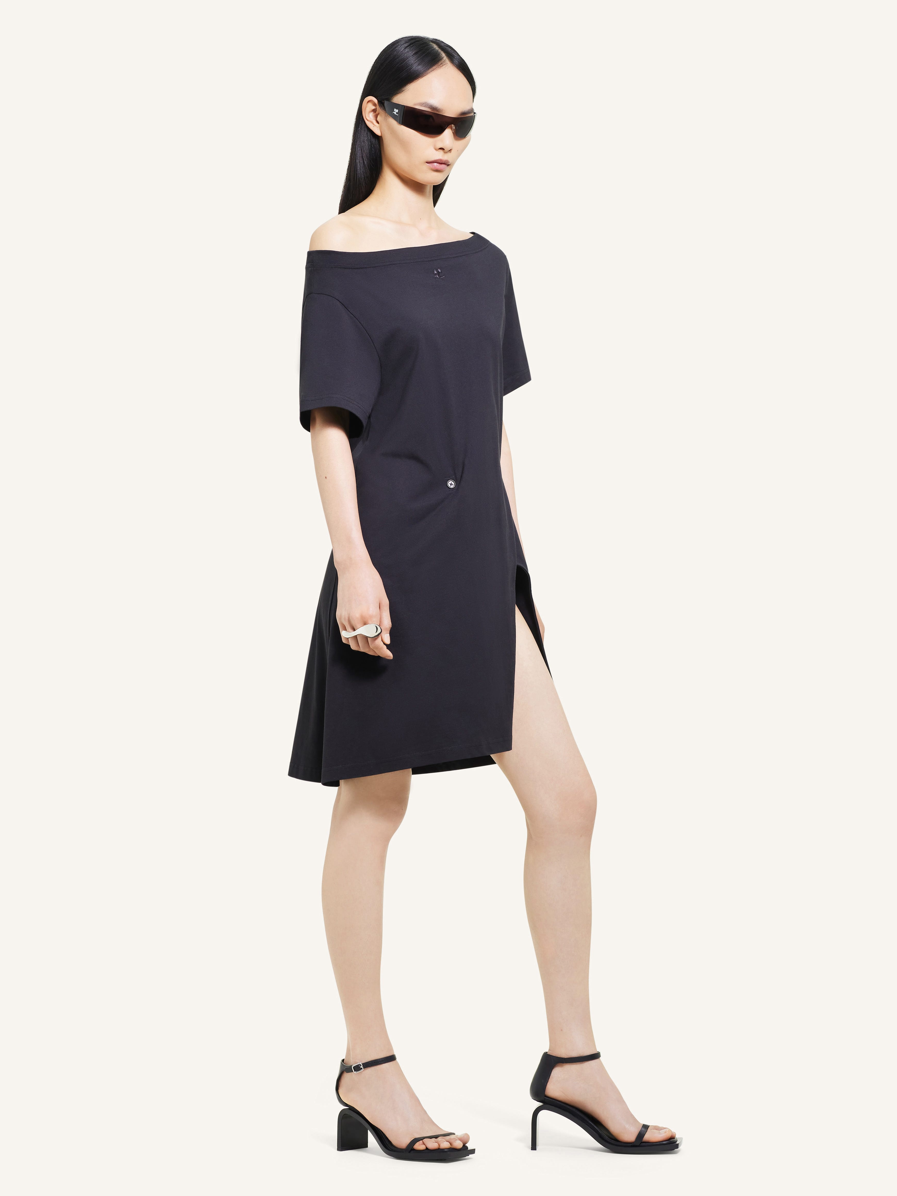 BOAT NECK COTTON MINI DRESS - 3
