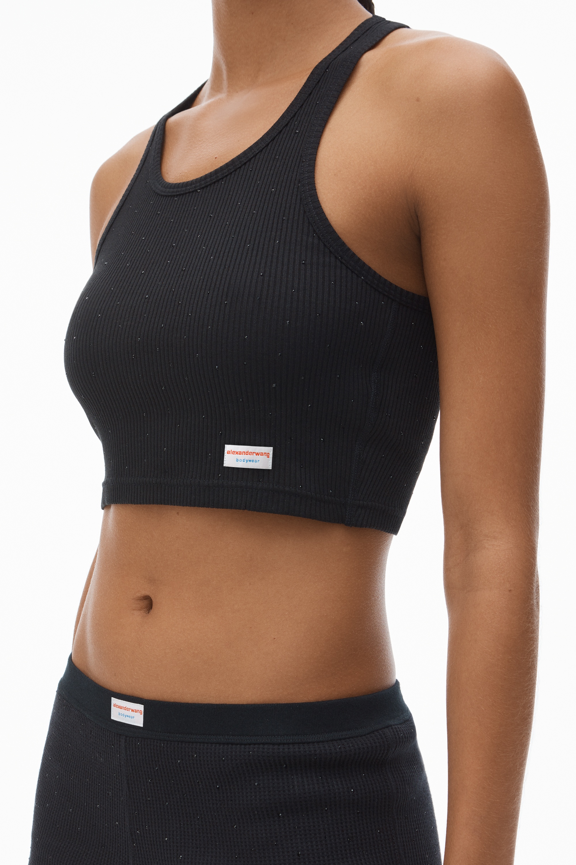 Crystal Hotfix Cropped Racer tank Tee - 3