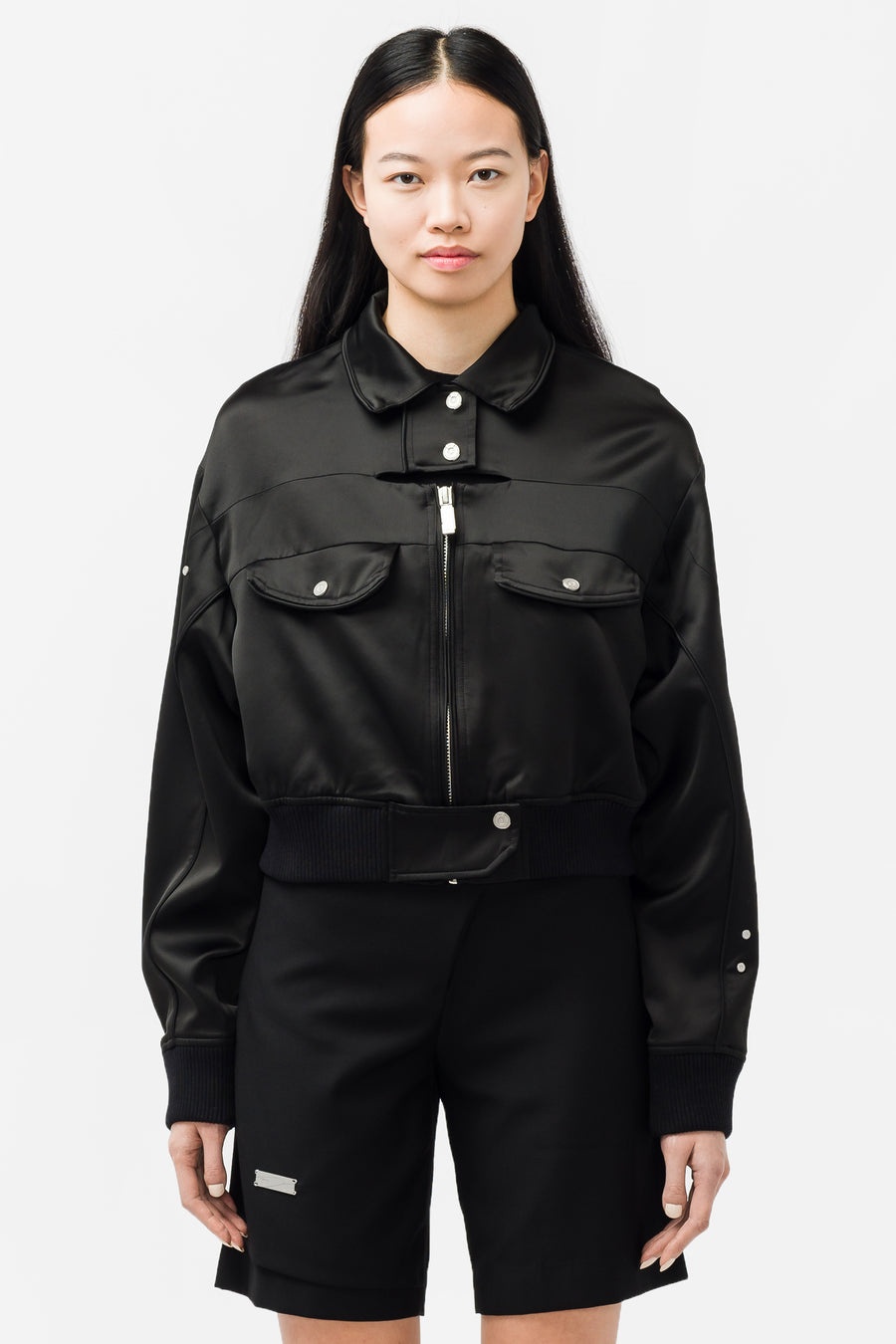 Streamline Arch Panelled Bomber Jacket in Black - 1