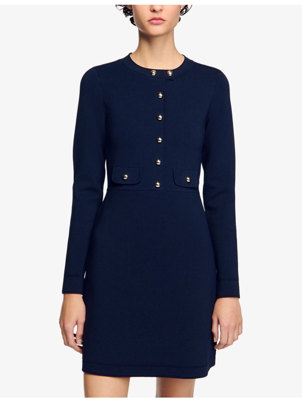 Long-sleeved side-pocket knitted mini dress - 3