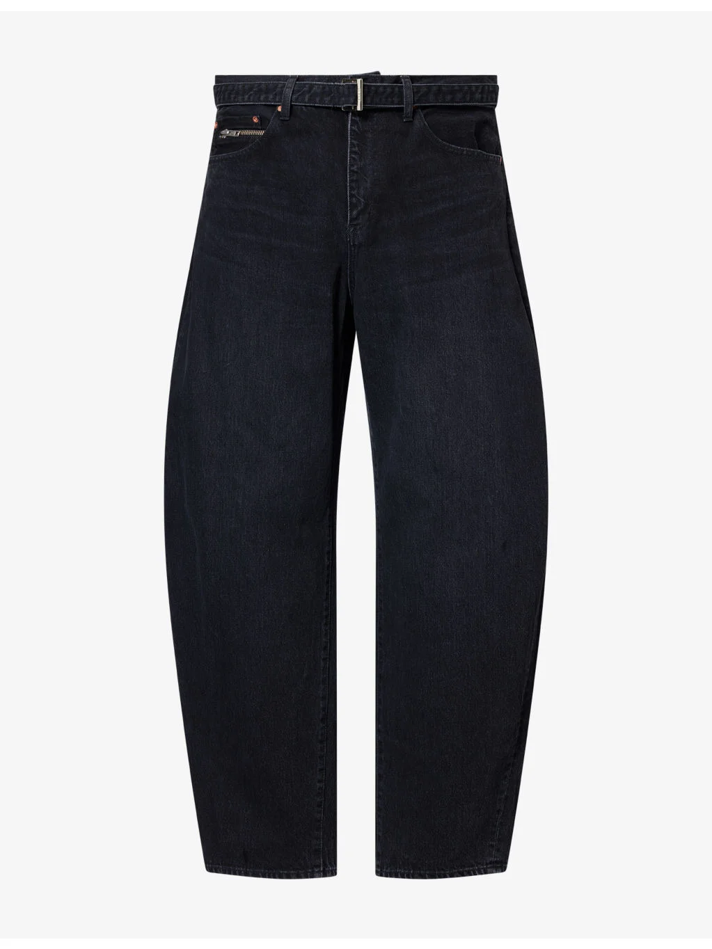 Belted Barrel-Leg Denim Jeans - 1