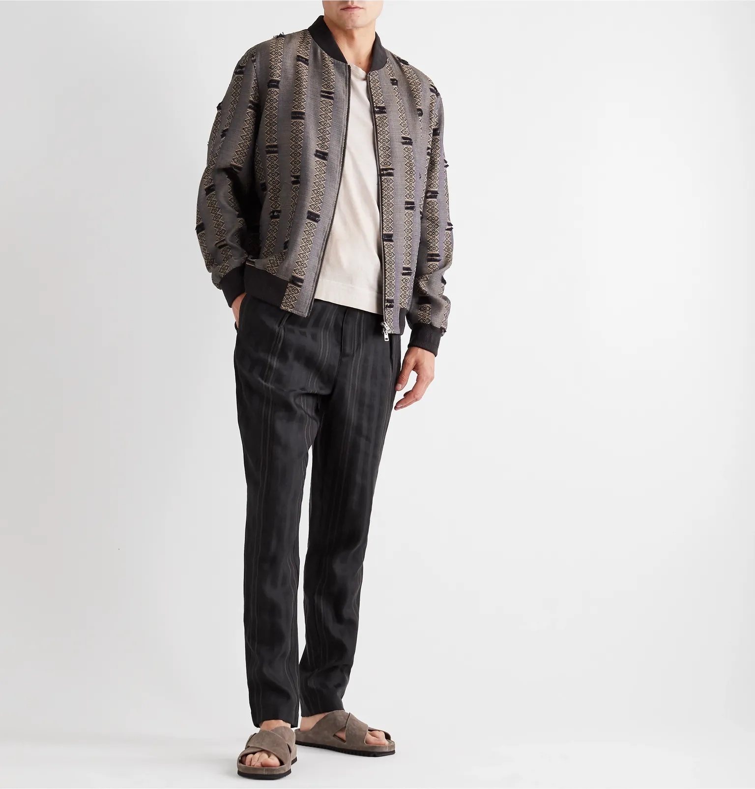 Fringed Striped Linen and Wool-Blend Jacquard Bomber Jacket - 2