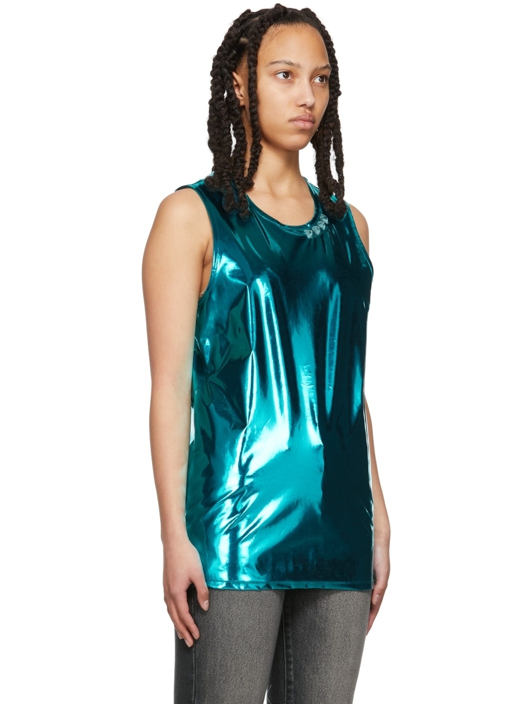 Blue Stud Embroidered Metallic Tank Top - 2