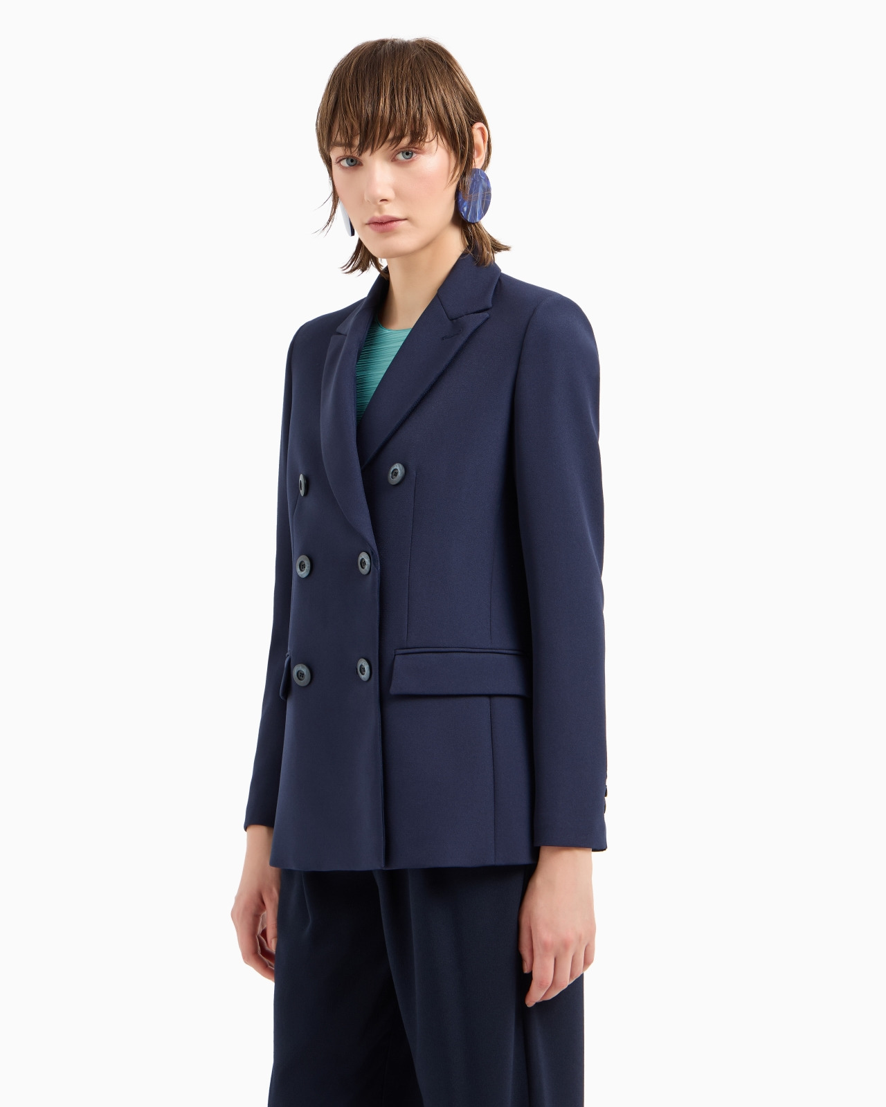 Double-breasted jacket in stretch technical sablé - 2