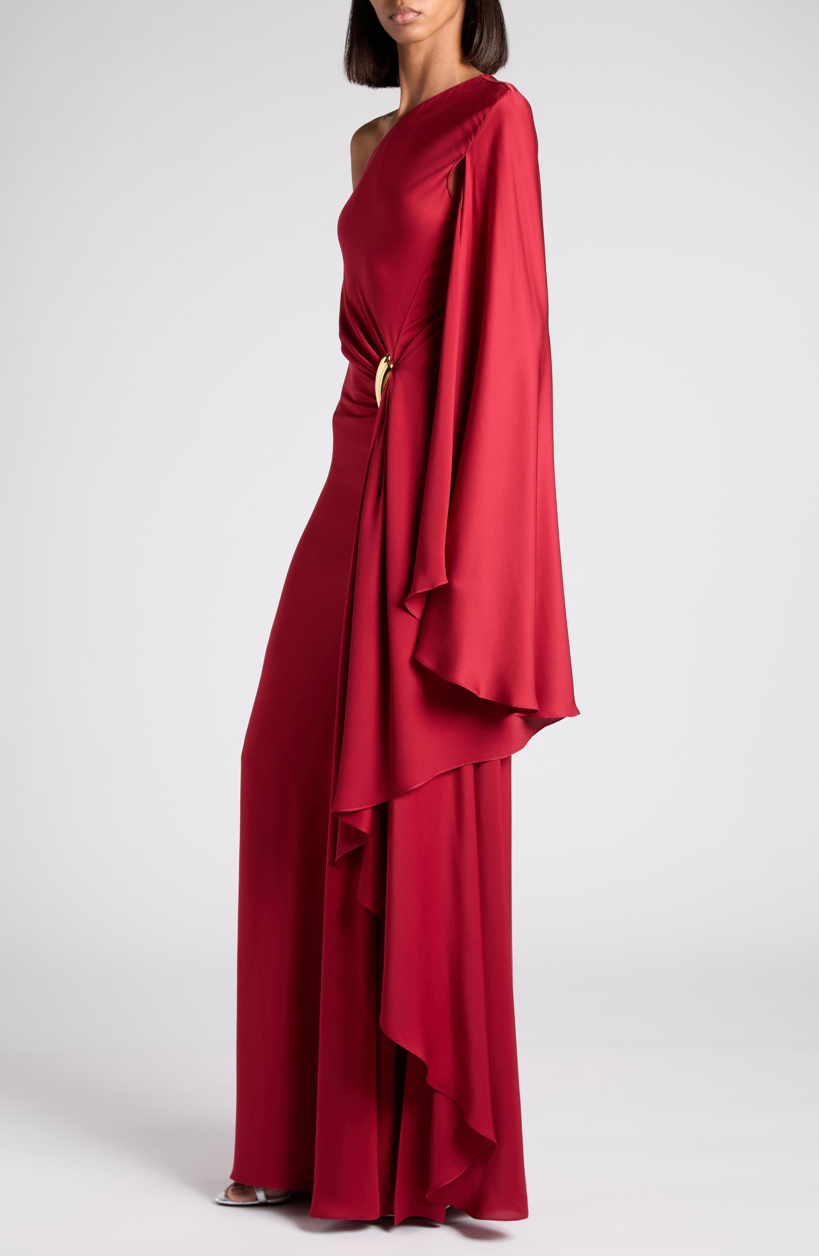 TOM FORD One-Shoulder Belt Detail Silk Satin Gown in Er402 Crimson at Nordstrom - 3