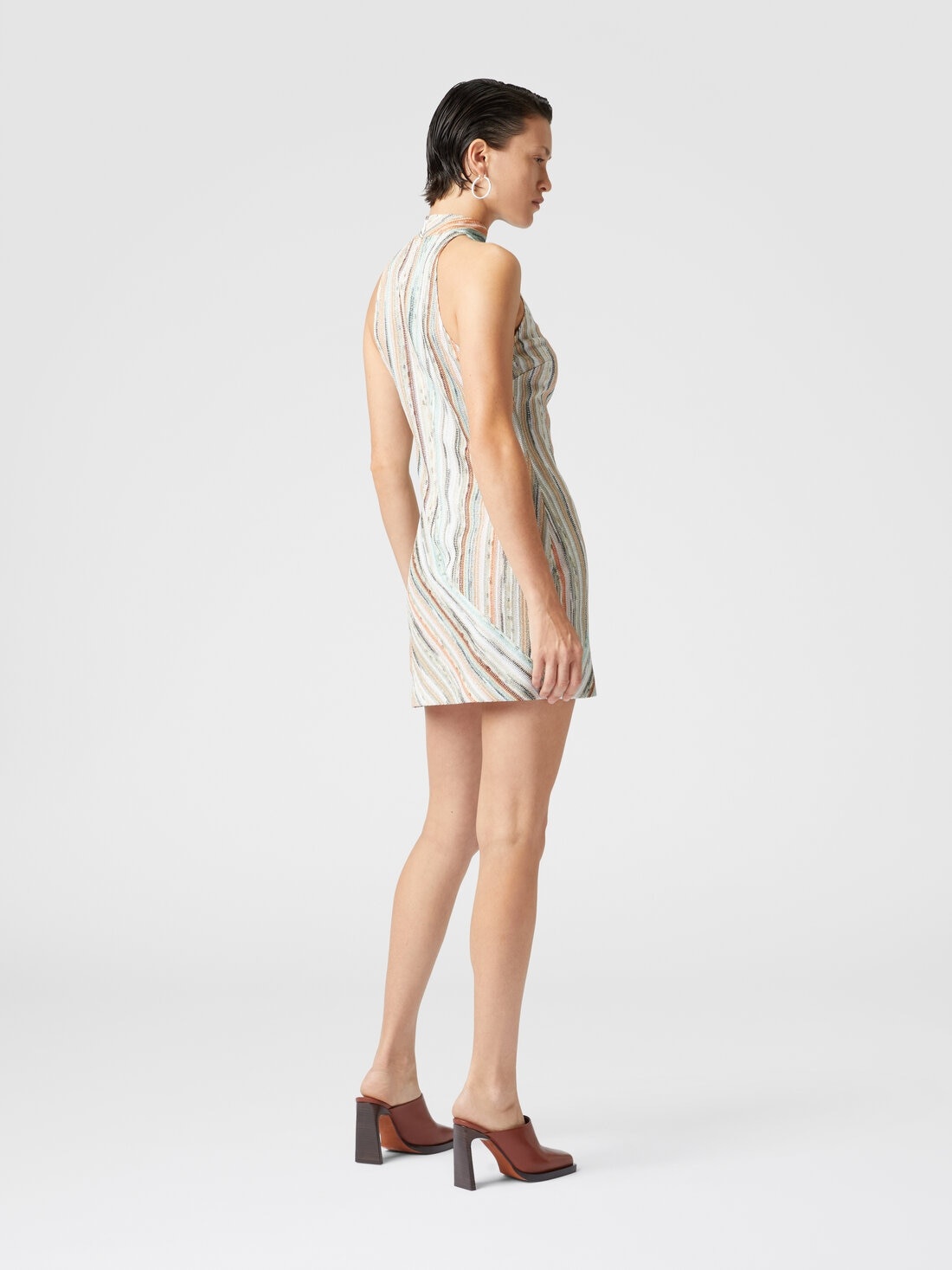 Sleeveless mini-dress in striped lamé slub viscose - 3