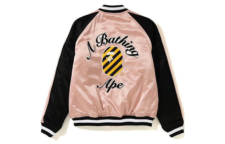 A Bathing Ape BAPE Alphabet Colorblock Minimalistic Baseball Jacket 'Pink Black' 0ZXJKM40503XC - 2