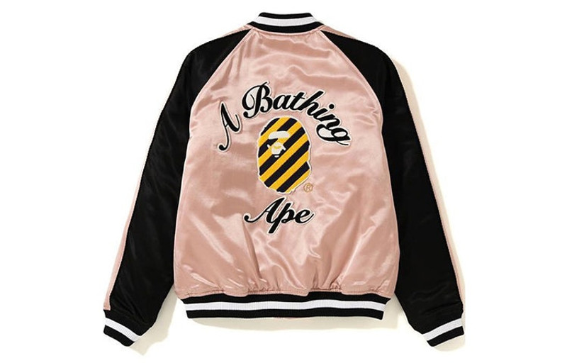 A BATHING APE® A Bathing Ape BAPE Alphabet Colorblock Minimalistic Baseball Jacket 'Pink Black' 0ZXJKM40503XC outlook