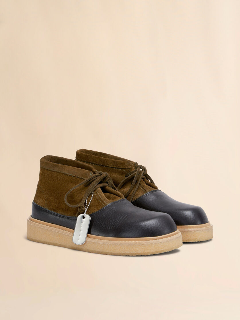 BLACK AND GREEN LEATHER DESERT BOOT WITH PARA RUBBER SOLE - 2