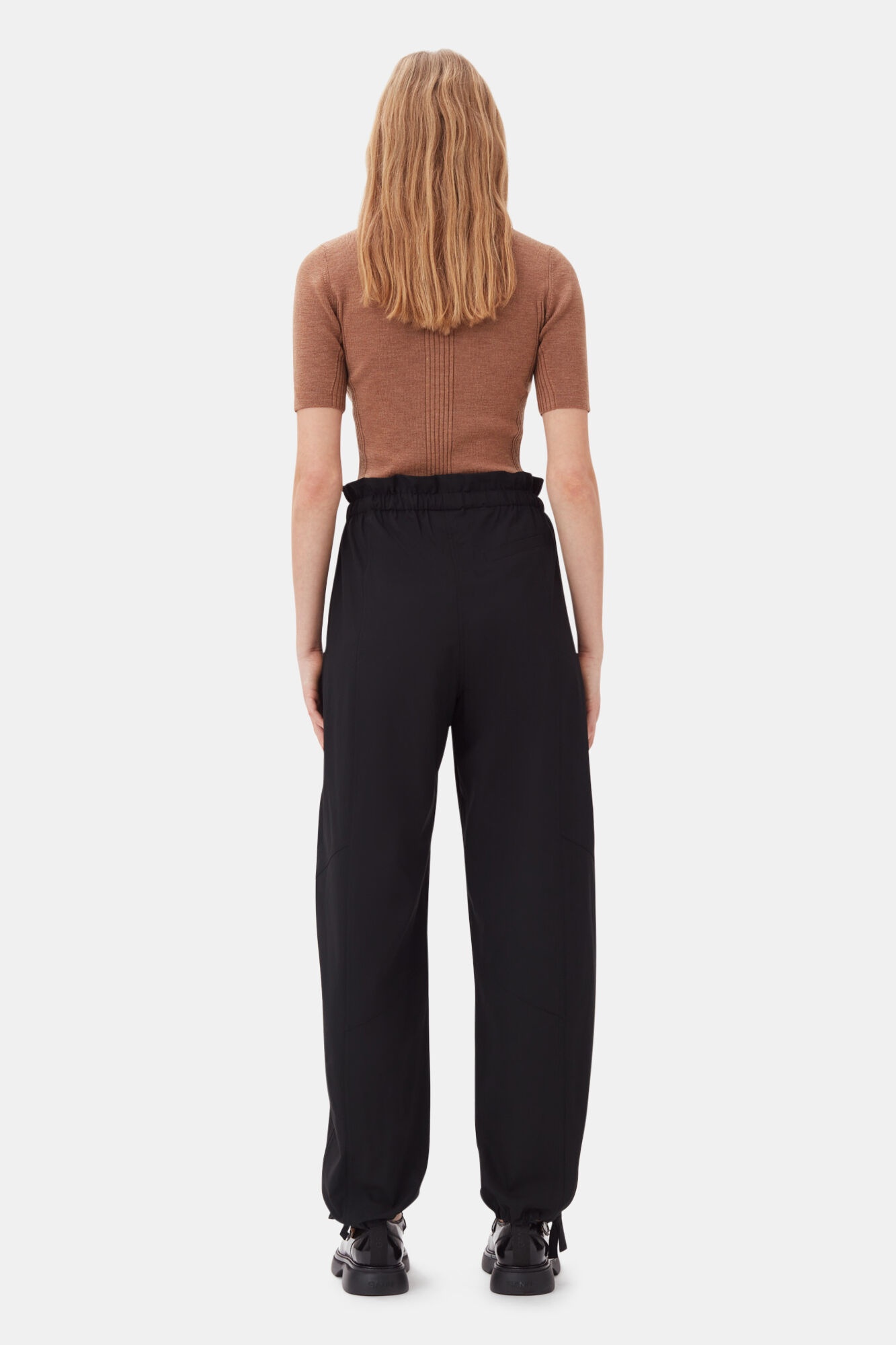 BLACK DRAPEY MELANGE ELASTICATED WAIST PANTS - 4
