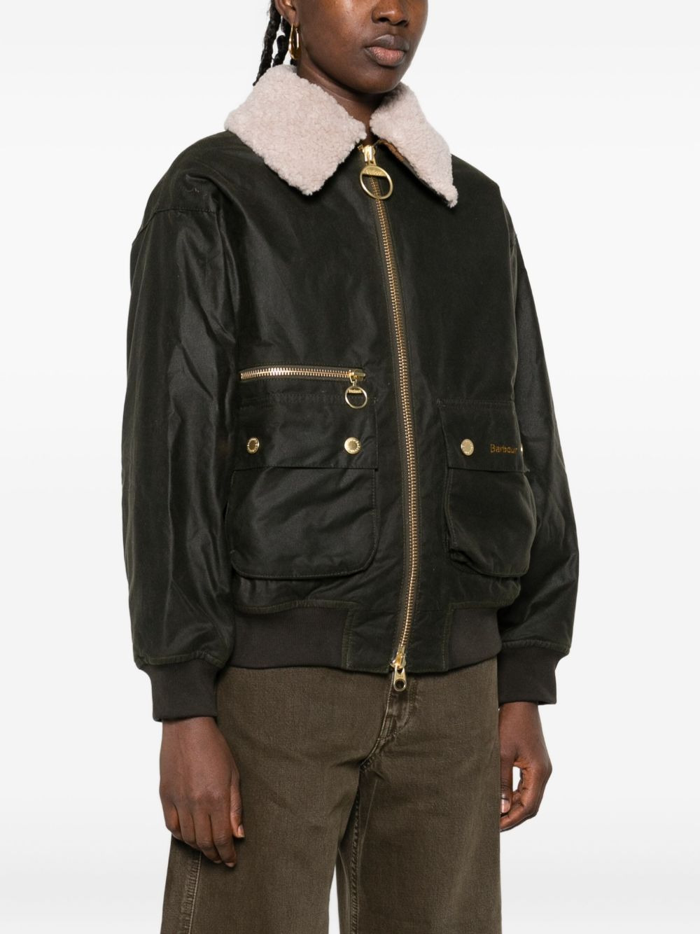 shearling-collar zip-front jacket - 3