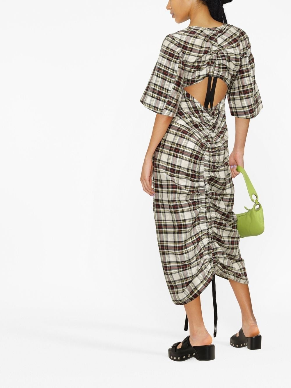 ruched plaid midi dress - 4