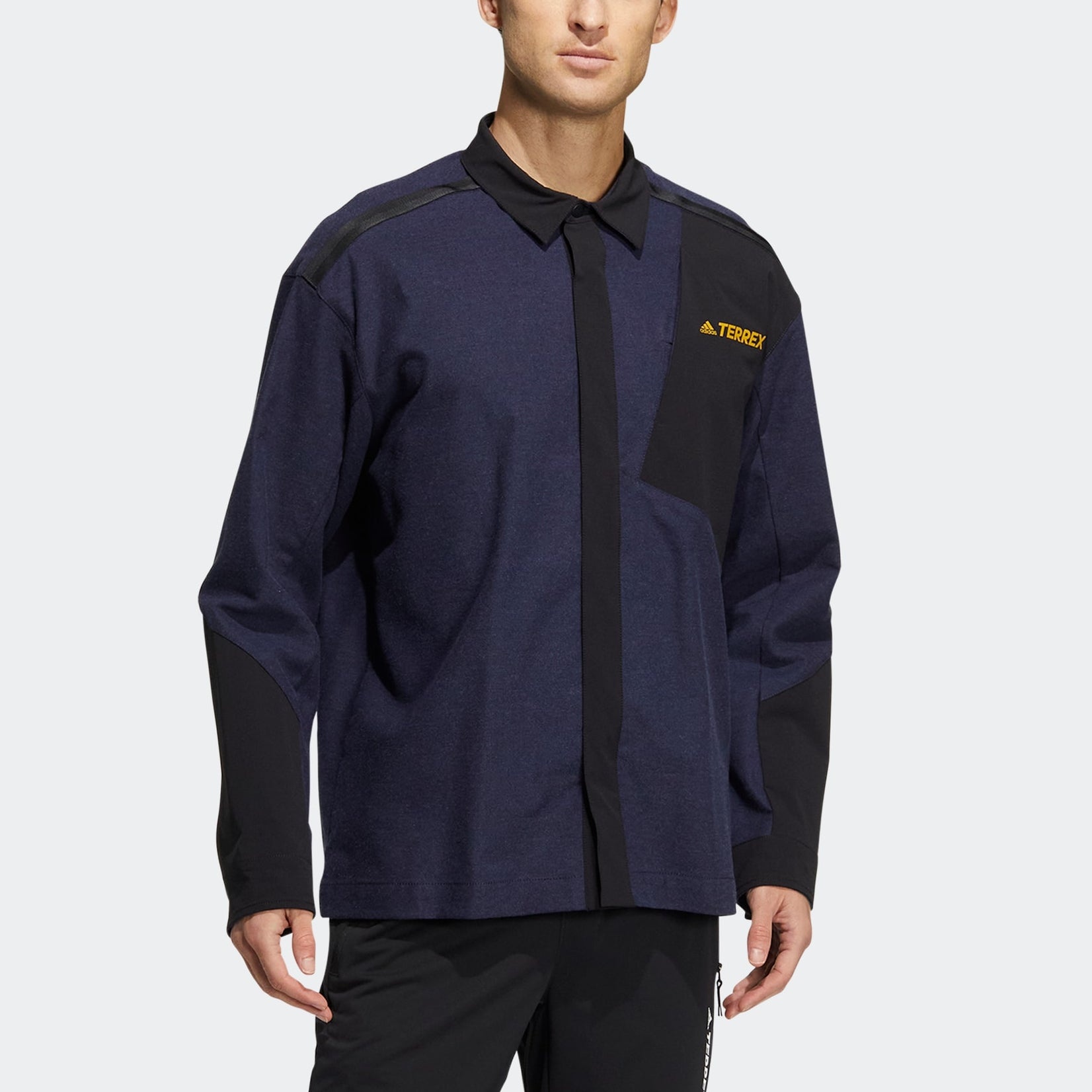 Men's adidas Terrex Voyg Ls s Solid Color Chest Zipper Pocket Detail Long Sleeves Navy Blue Shirt HN - 2