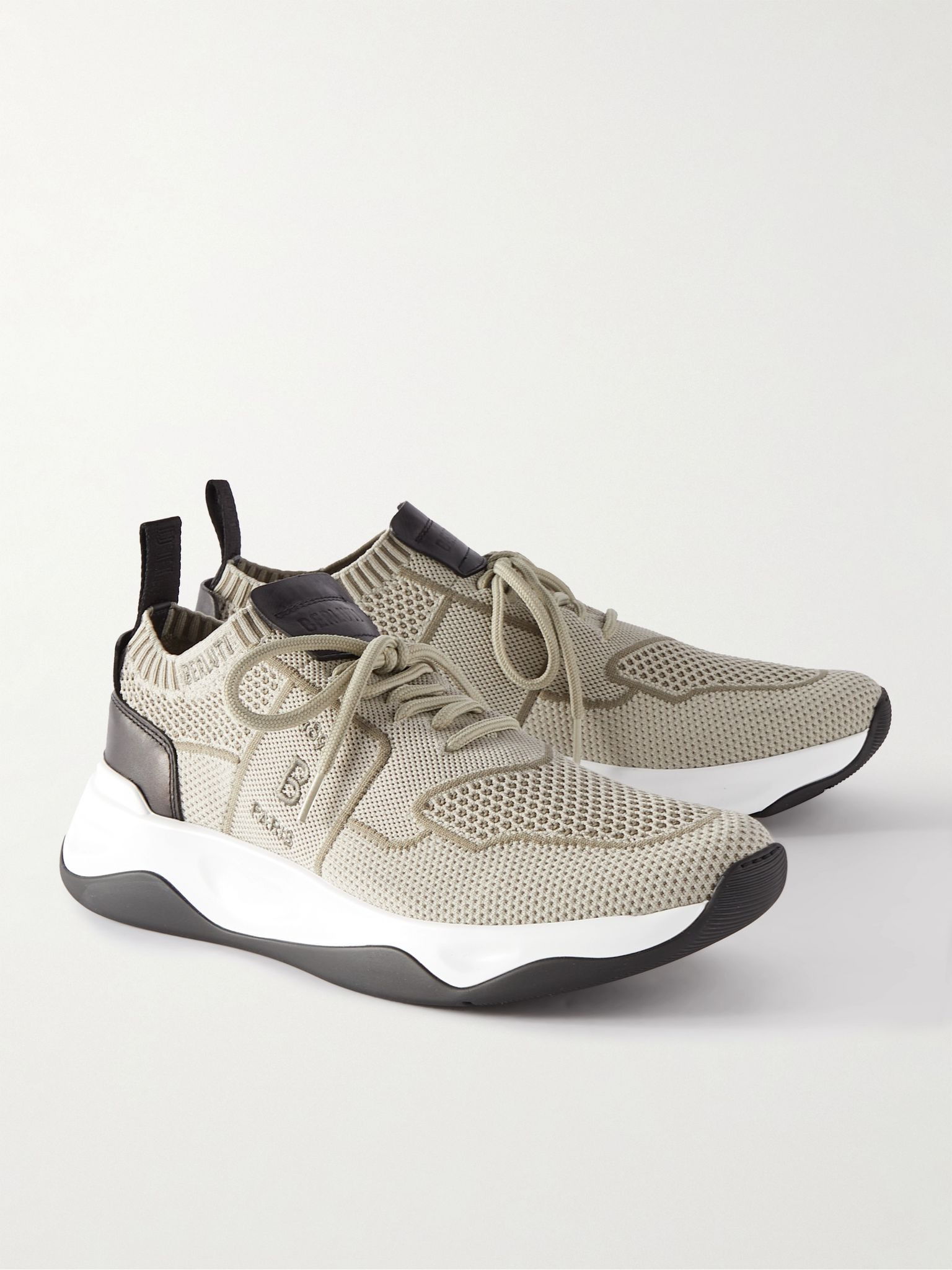 Shadow Leather-Trimmed Mesh Sneakers Beige - 3