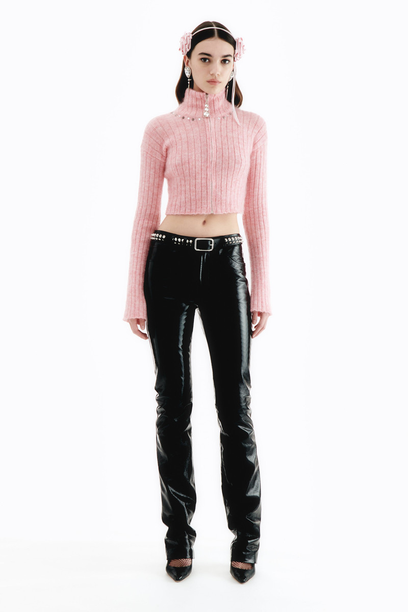 Alessandra Rich MOHAIR KNITTED CARDIGAN WITH ZIP AND HOTFIX outlook