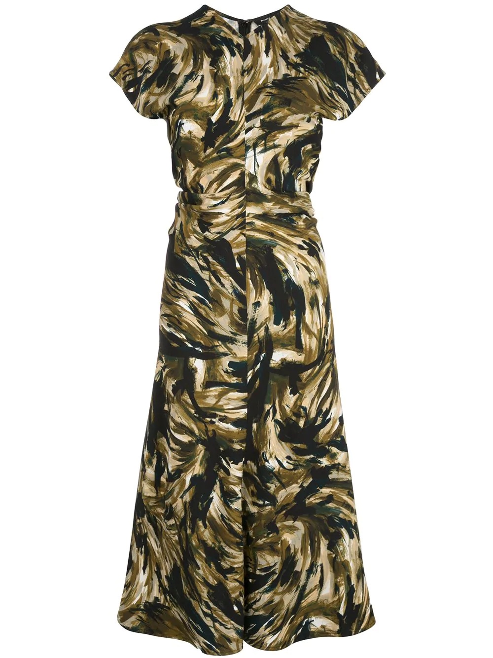 feather print cinched waist dress - 1