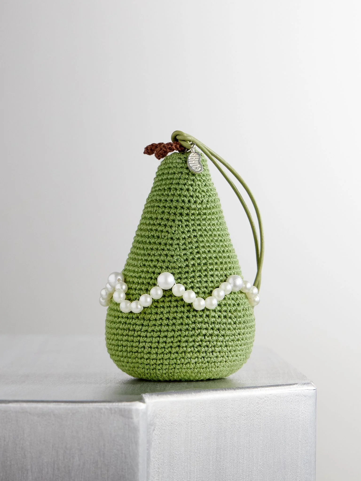 Pear embellished crocheted cotton ornament Green - 1